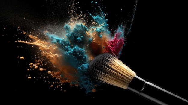 Digital illustration of makeup brush with splashing Al generated