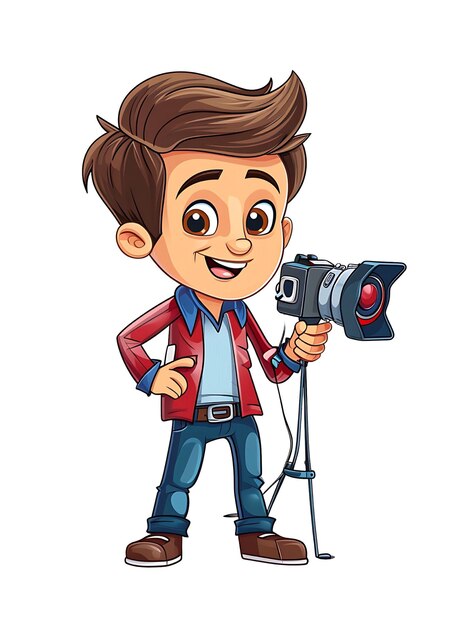 Digital illustration of a male journalist with a camera on a tripod poised for reporting