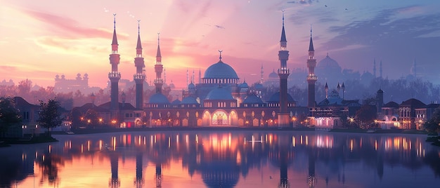 Digital Illustration of a Mosque Illuminated at Night