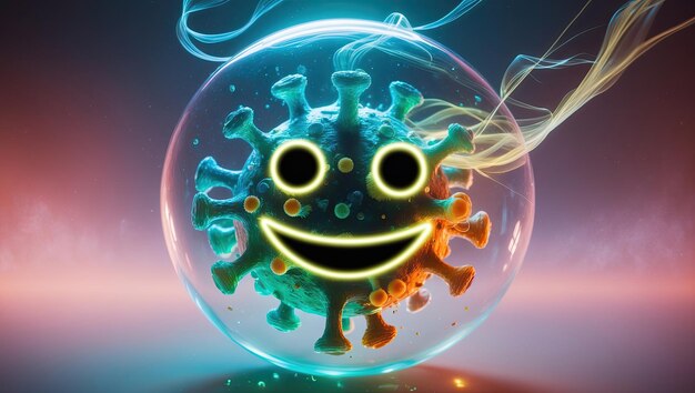 Photo a digital illustration of a novel coronavirus emoticon crafted from glowing