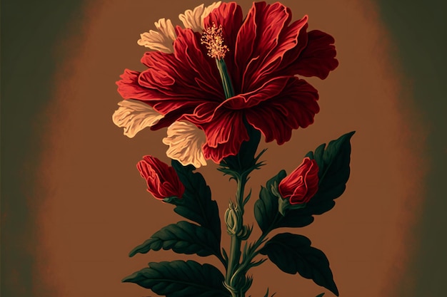 Digital illustration of a red flower digital illustration painting artwork