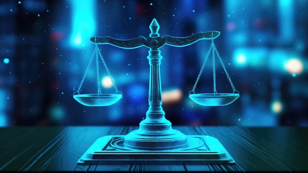 Digital illustration of scales of justice on dark background Law and justice concept