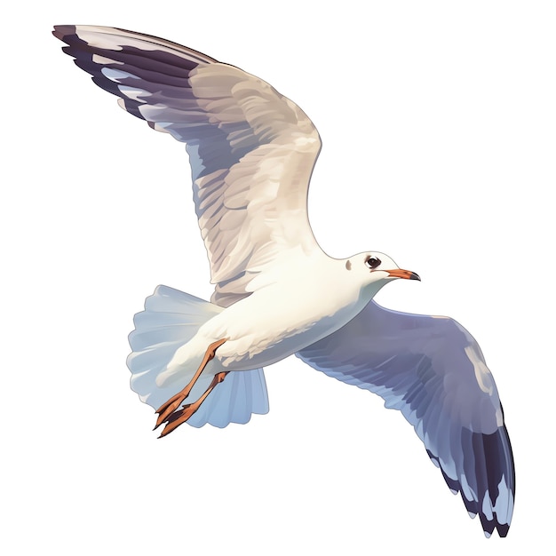 Digital illustration of a seagull in midflight showcasing its wings and detailed feathers