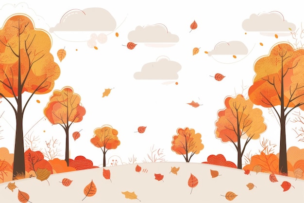 a digital illustration of trees with autumn leaves and clouds