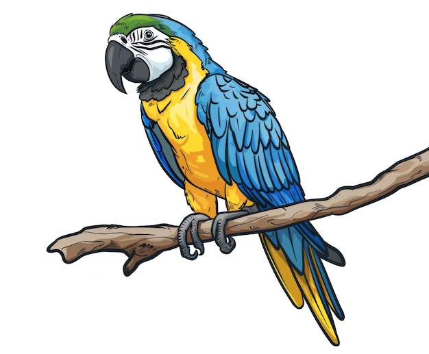 Digital Illustration of a Vibrant Blue Macaw Perched on a Branch Generative ai