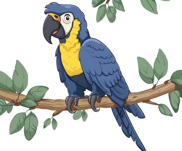 Digital Illustration of a Vibrant Blue Macaw Perched on a Branch Generative ai