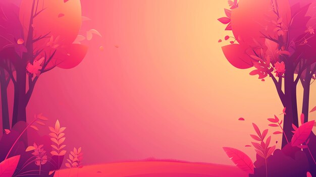 Photo digital illustration of a vibrant fantasy forest landscape in warm hues of pink and orange creating a magical atmosphere