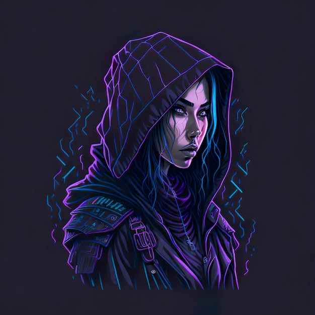 A digital illustration of a woman in a hoodie with the word police on it.