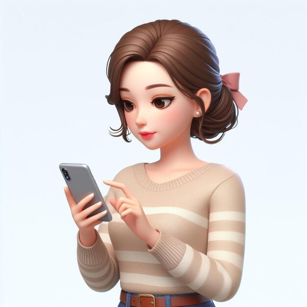 Digital Illustration of a Woman Using Smartphone