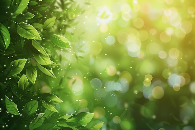 Digital image of abstract green nature background with blurred leaves and sunlight in spring or summ