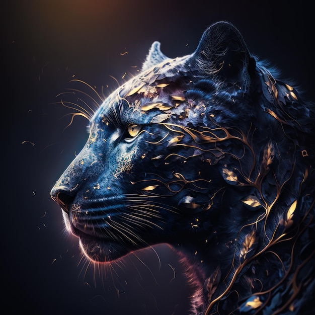 Digital image of blue jaguar with glowing eyes Generative AI