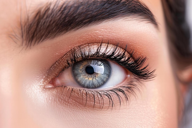 Digital image of close up macro shot of a beautiful womans eye with long eyelashes and clean fresh