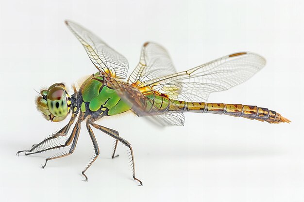 Digital image of green dragonfly isolated on white background detailed photo in the style of