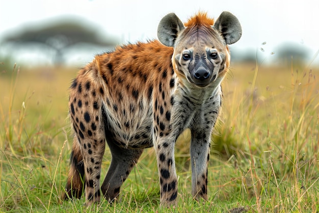 Digital image of hyena standing in the grass looking at the camera a professional photography