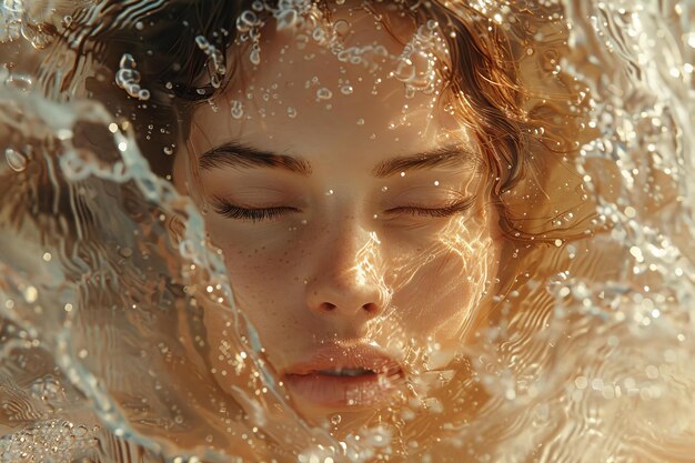 Digital image of photo of a woman with her eyes closed in the water