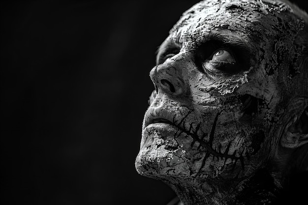 Photo digital image of zombie man with a creepy face portrait a horror concept a scary zombie head isola