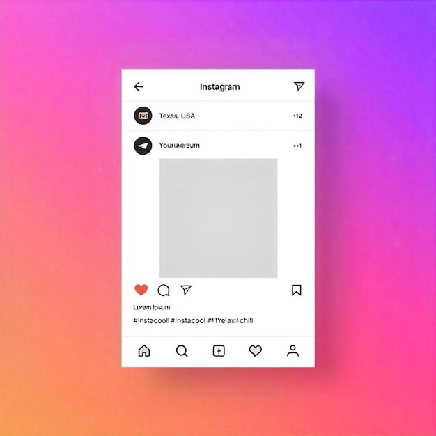 Photo digital instagram post mockup with gradient background and interactive elements