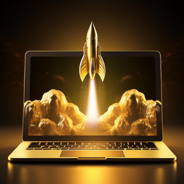 Digital interface on laptop activates orbital rocket