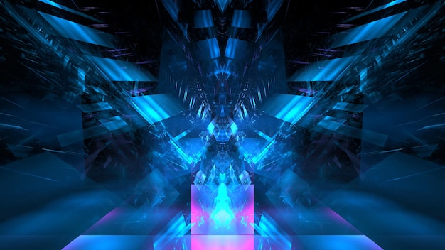 Digital interior building Hi tech Abstract data center server tonel Business technology blurred Polygonal geometric digital cyberpunk space color light 3D render