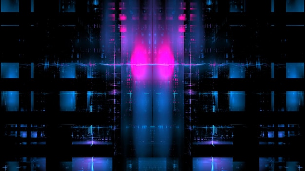 Digital interior building portal podium Hi tech Abstract data center server tonel Business technology blurred Polygonal geometric digital cyberpunk space color light 3D render