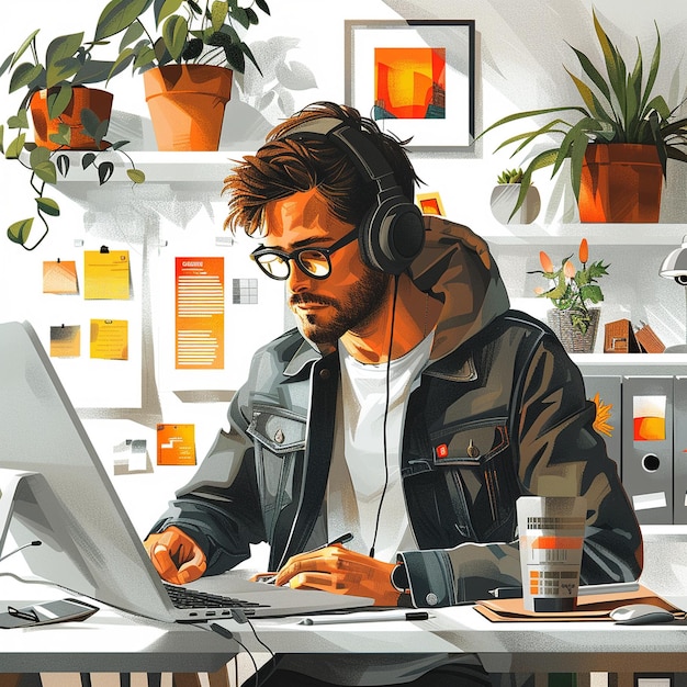 Digital Marketer In A Home illustration