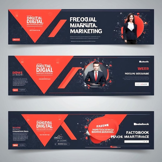 Photo digital marketing agency facebook cover and web banner template