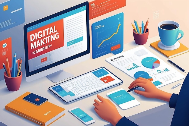 Digital marketing campaign illustration mockup