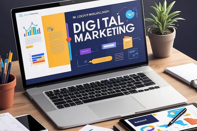 Digital marketing campaign illustration mockup