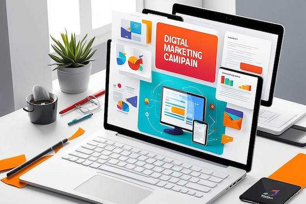 Digital marketing campaign illustration mockup