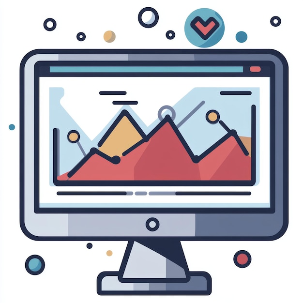 Photo digital marketing computer icon with monitor and graph