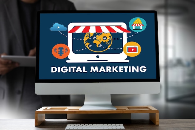 Digital marketing concept with monitor