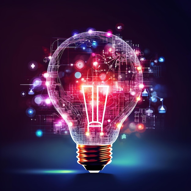 Digital marketing Creative New ideas and innovation for business growth Light bulb shape and business icon with network connection technology and digital data link on global networking