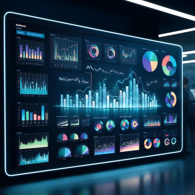 Photo digital marketing dashboard displaying various data analytics and visualizations