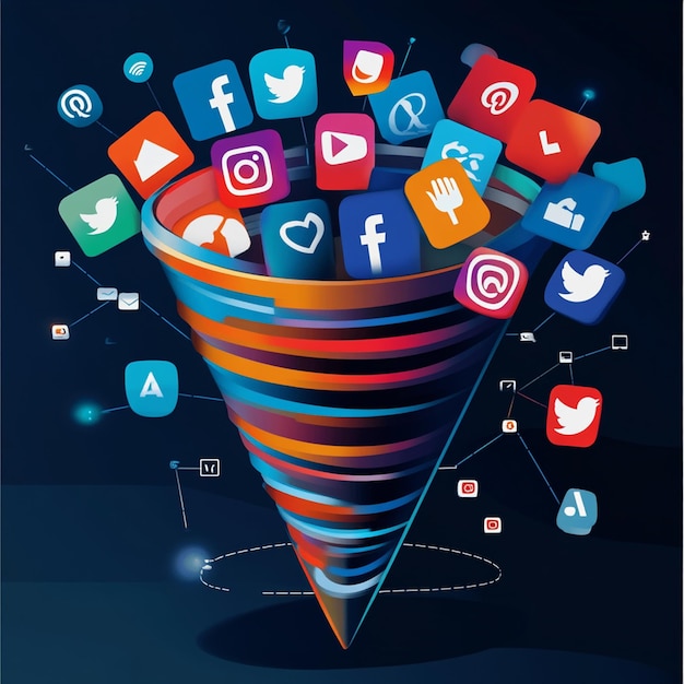 Digital Marketing Funnel Featuring Social Media and Software Logos