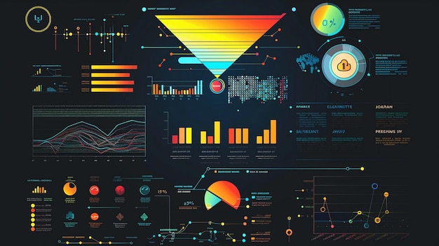 Photo digital marketing infographic set on dark background