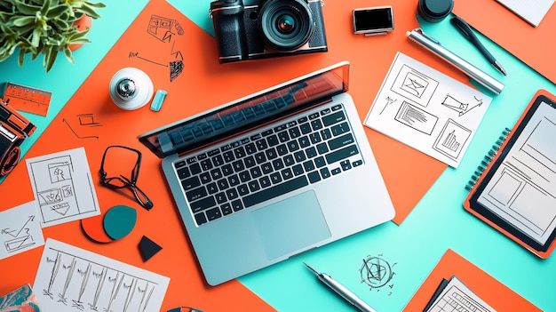 Photo digital marketing tools flat lay