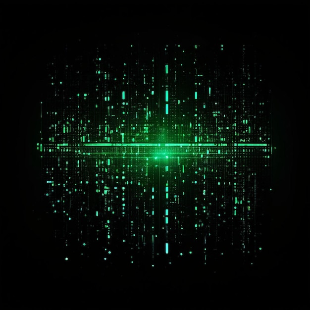 Photo digital matrix code background with green binary streams