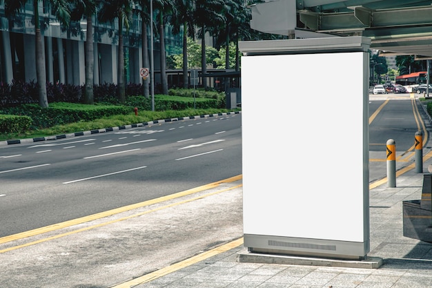 Digital Media blank advertising billboard in the bus stop, blank billboards public commercial with passengers