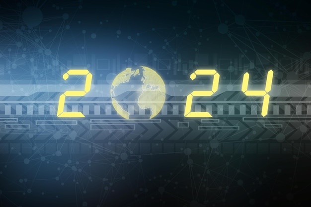 A digital modern technology background and 2024 new year text concept of plan and strategy