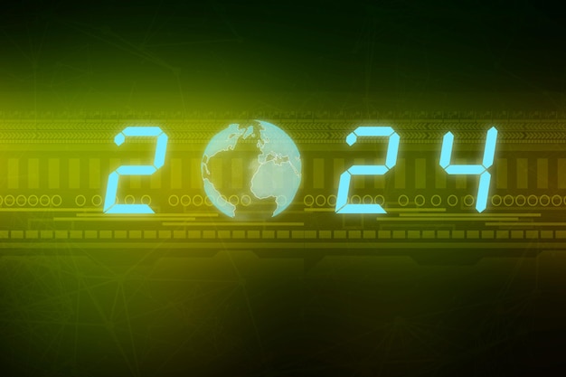 A digital modern technology background and 2024 new year text concept of plan and strategy