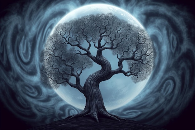 Digital Moon and Tree Scene for Nighttime Background