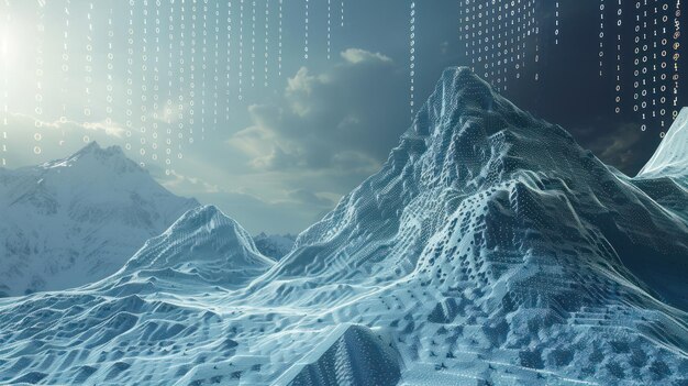 Photo digital mountainscape a fusion of nature and technology