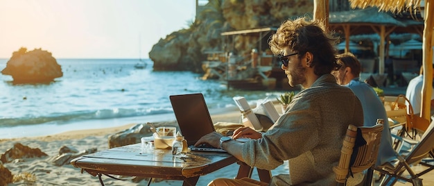 Photo digital nomad on a beach