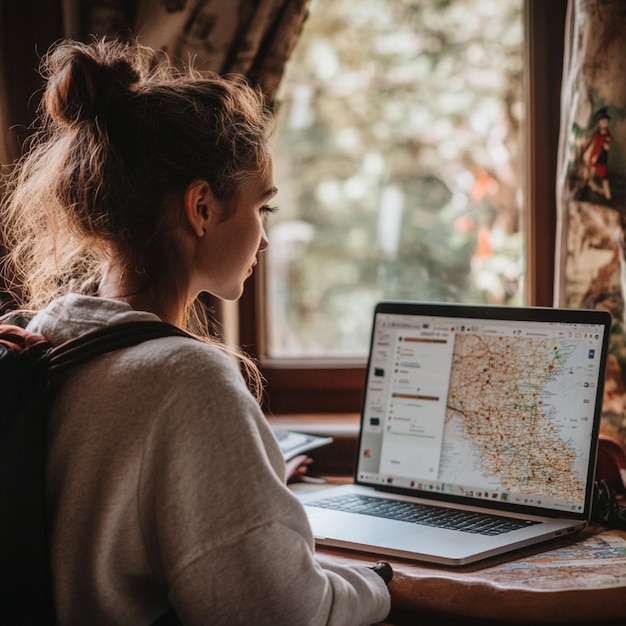 A digital nomad using travel planning apps to streamline logistics and bookings