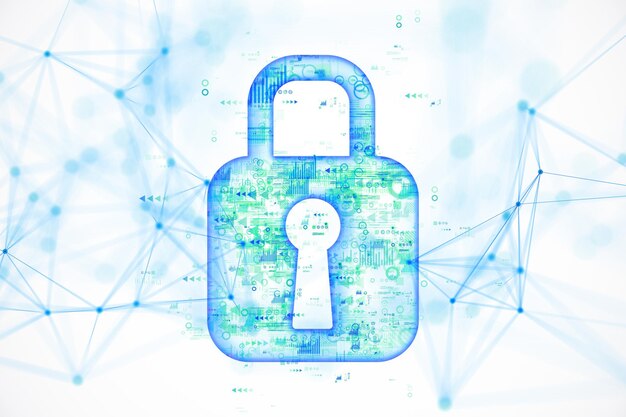 Photo digital padlock with network connections on a white background 3d rendering