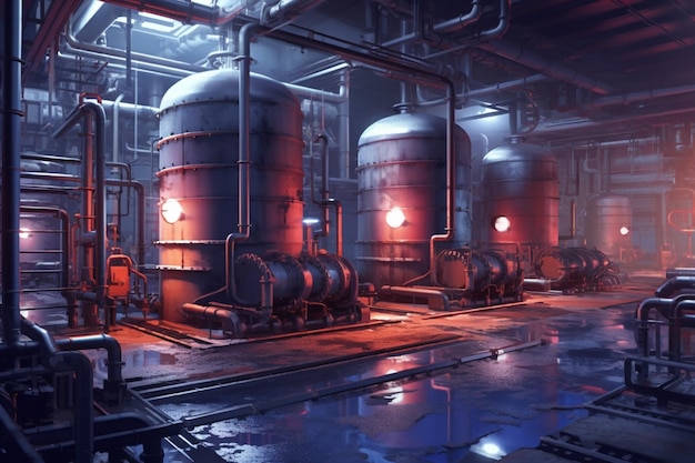 Digital paint illustration industry metallurgical plant dawn smoke smog emissions bad ecologyIndustry pollution Air factory industry smoke Environmental manufacturing global toxic Generative AI