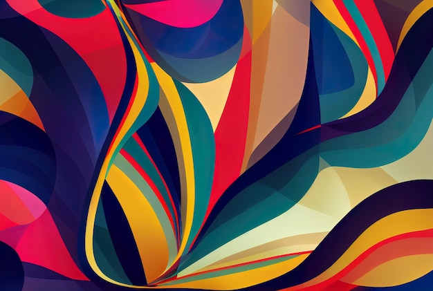 Digital painting - Abstract vector wallpaper. Exotic striped overlapping wavy shapes and line