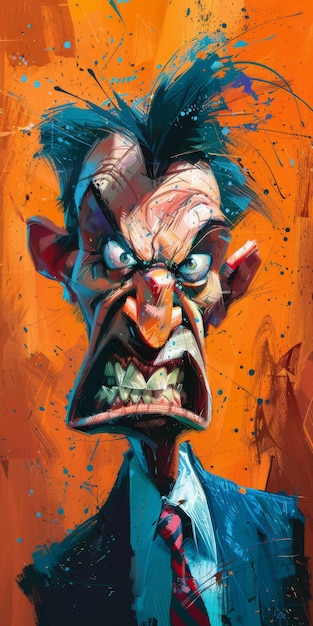 A digital painting of an angry man with a red tie