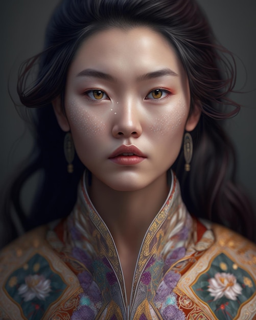 Digital painting of a beautiful Asian woman in Chinese dress