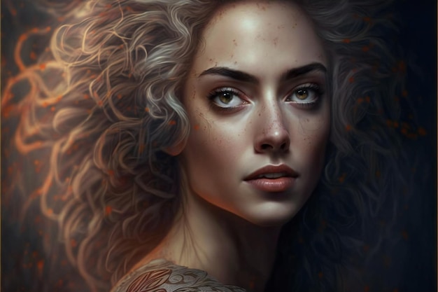 Digital painting of beautiful woman digital illustration artwork